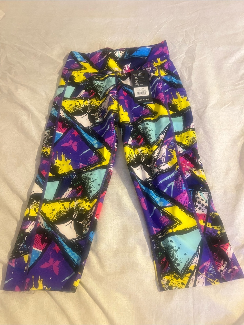 Women Purple Geometric Print Active Leggings,  o workout capris